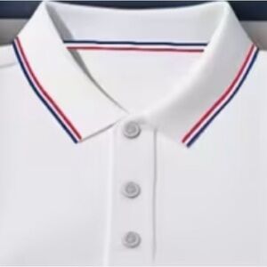White Polo Shirt with Red and Blue Trim